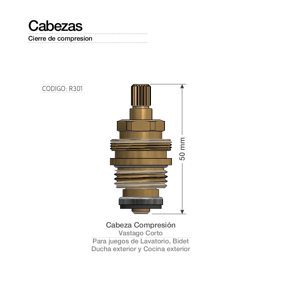 Cabezal Compresion Corto Para Lavatorio  | Piazza Griferías